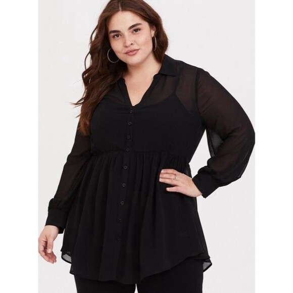 Torrid Babydoll Georgette Long Sleeve Blouse Sheer Empire Waist Whimsigoth Flow - Picture 2 of 11